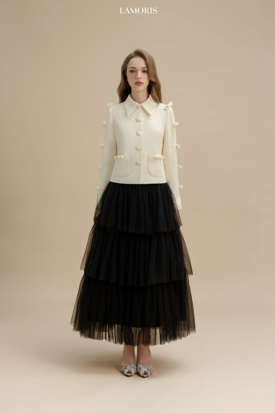 LAMORIS Vanilla Bows Jacket &amp; Black Layer Skirt