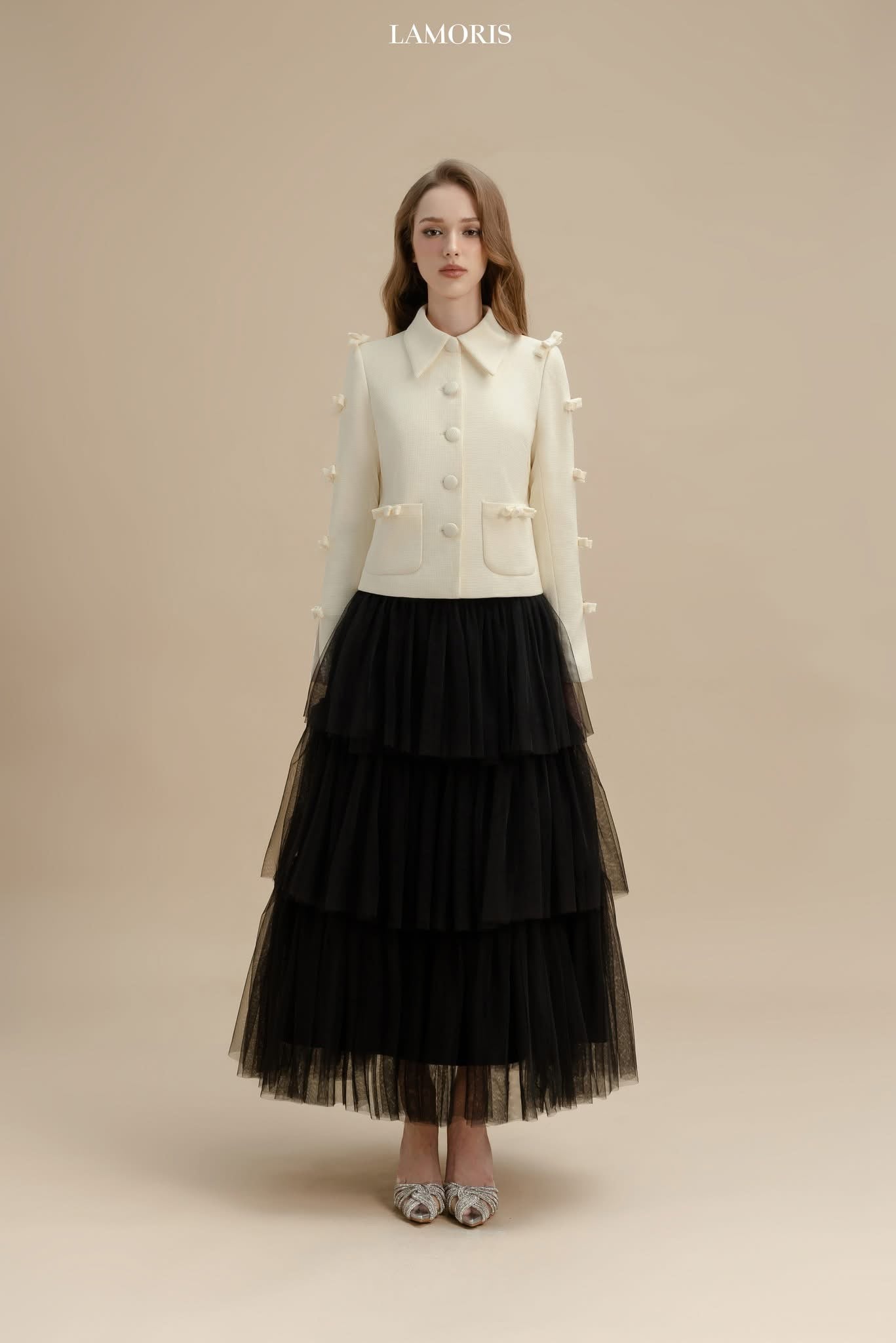 LAMORIS Vanilla Bows Jacket &amp; Black Layer Skirt