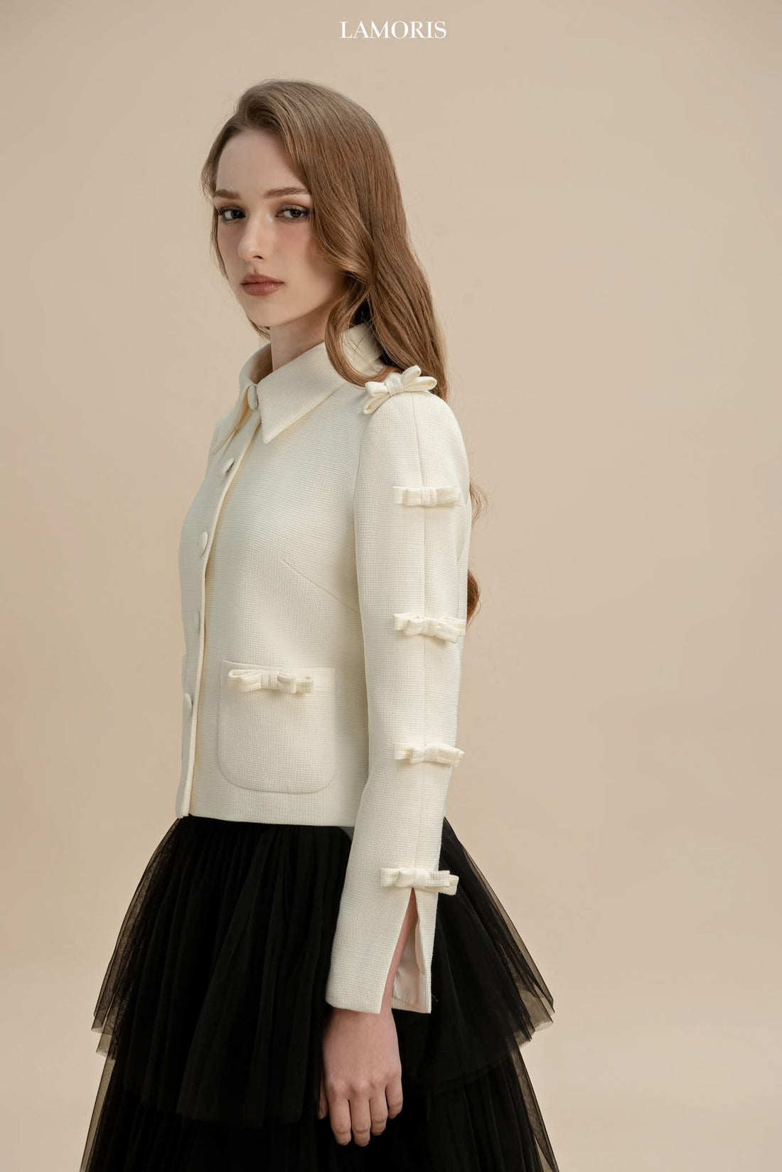 LAMORIS Vanilla Bows Jacket &amp; Black Layer Skirt