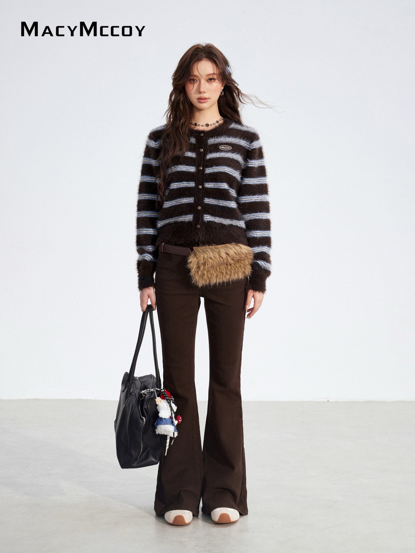 MacyMccoy MMC2025185 Mink fur striped sweater