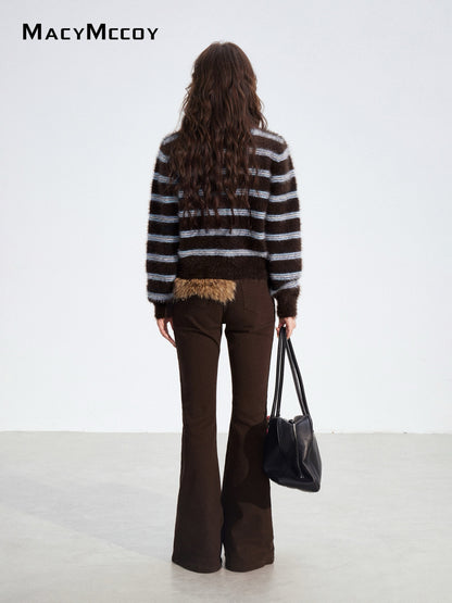 MacyMccoy MMC2025185 Mink fur striped sweater