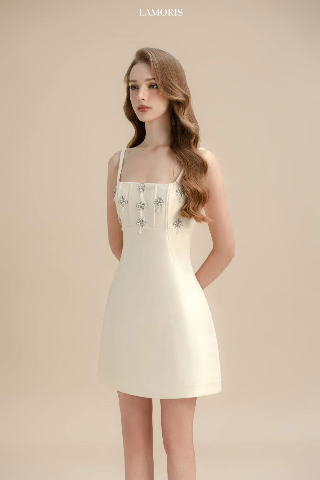LAMORIS White Pearl Stones Dress