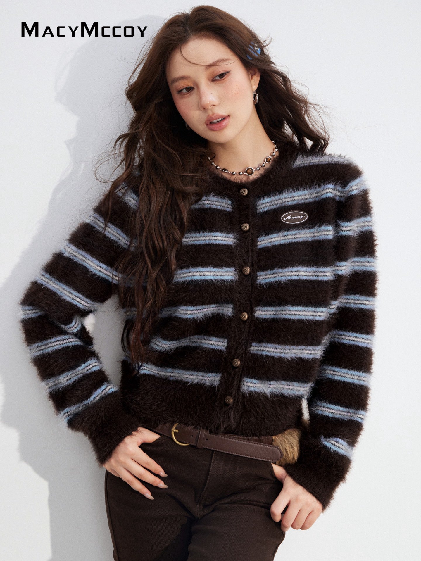MacyMccoy MMC2025185 Mink fur striped sweater