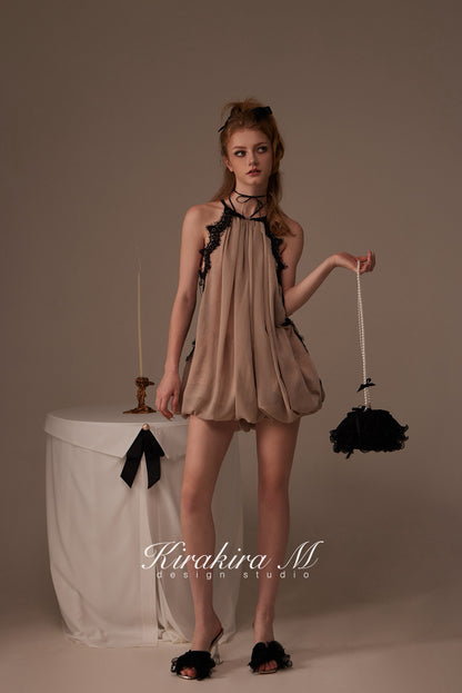 Kirakira.M Bare gray 2-piece set of hanging neck dress