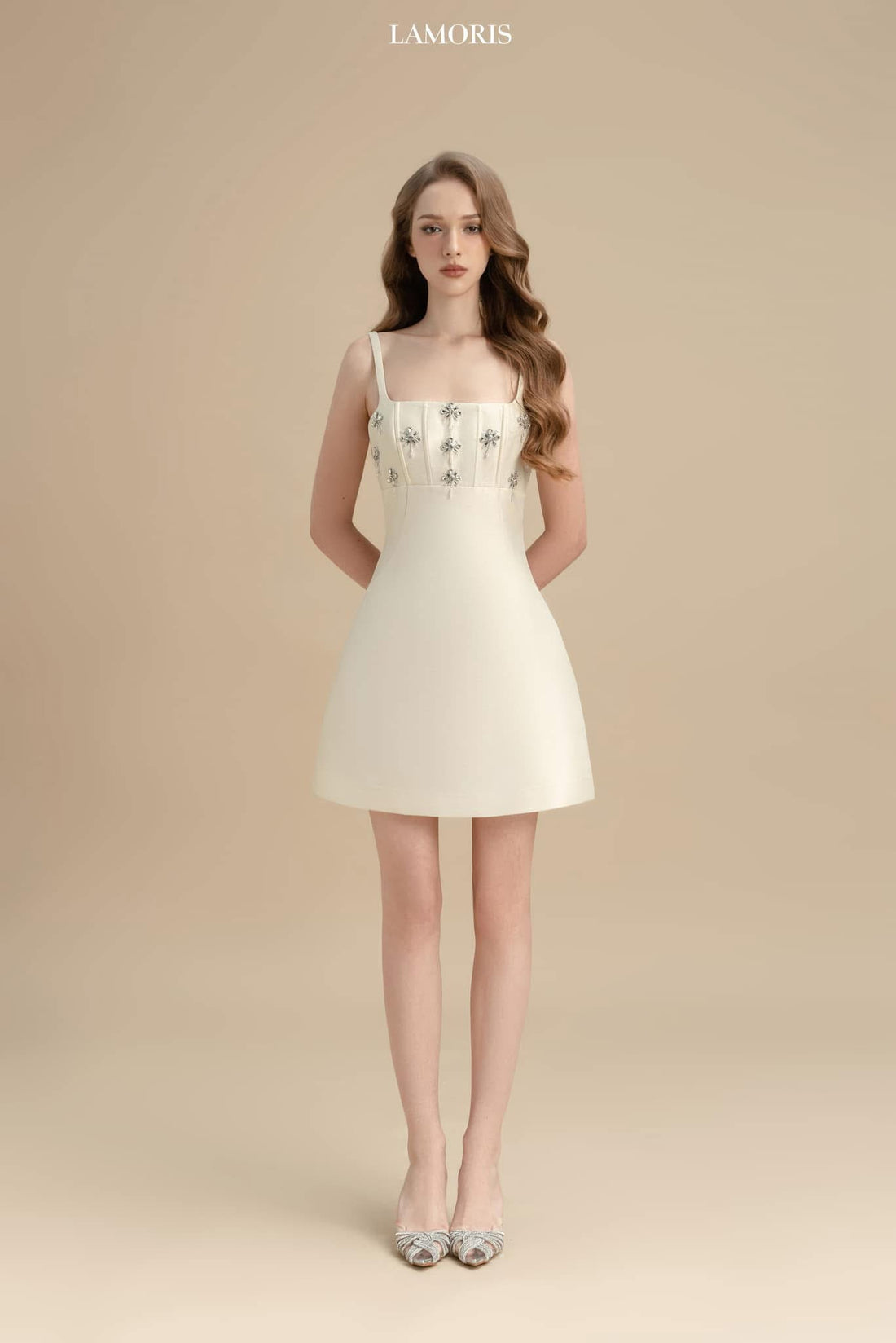 LAMORIS White Pearl Stones Dress