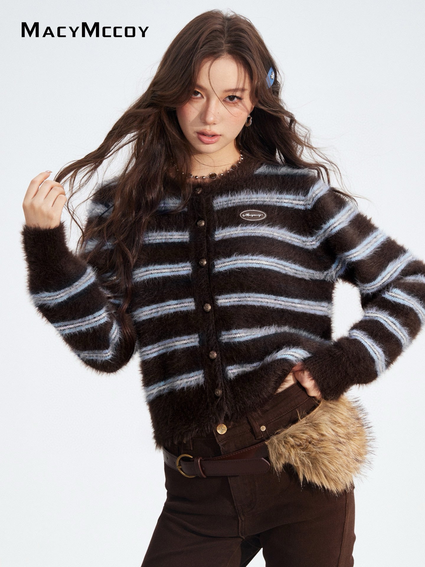 MacyMccoy MMC2025185 Mink fur striped sweater