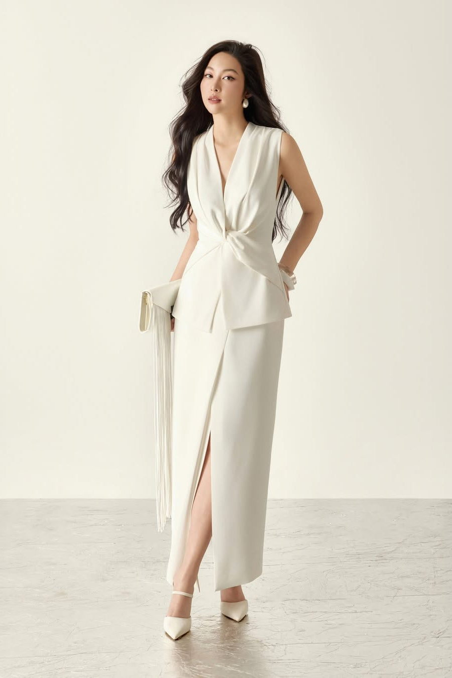 BYDENIO Drapped Modern Gilet &amp; Layered Wrap Skirt