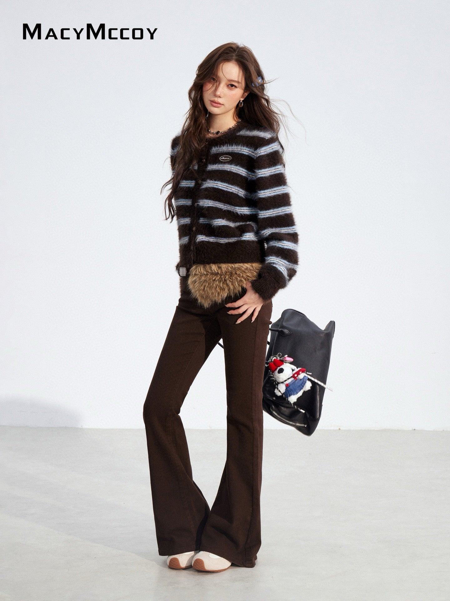 MacyMccoy MMC2025185 Mink fur striped sweater