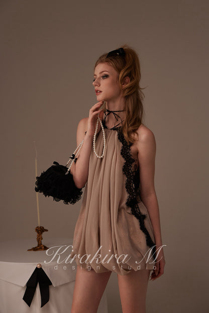 Kirakira.M Bare gray 2-piece set of hanging neck dress