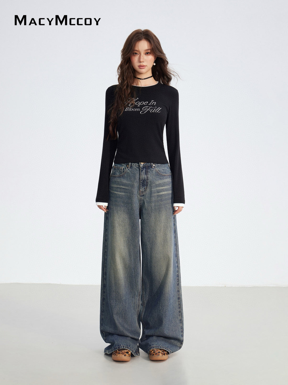 MacyMccoy MMC2025186 Fake two piece letter T-shirt