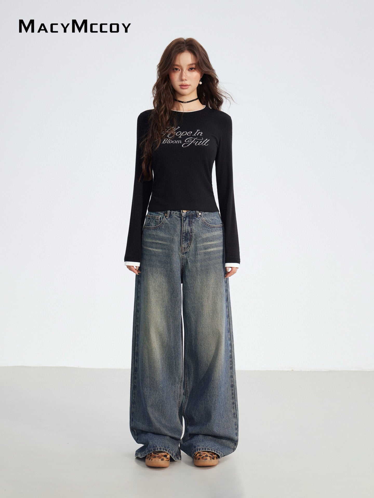 MacyMccoy MMC2025186 Fake two piece letter T-shirt