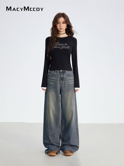 MacyMccoy MMC2025186 Fake two piece letter T-shirt