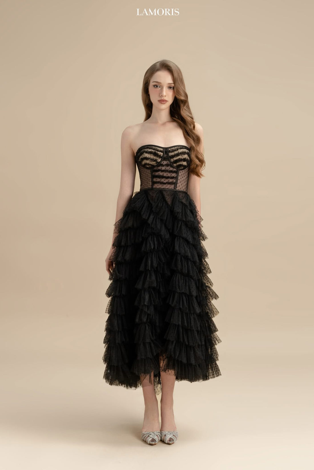 LAMORIS Layed Mesh Velvet Dress
