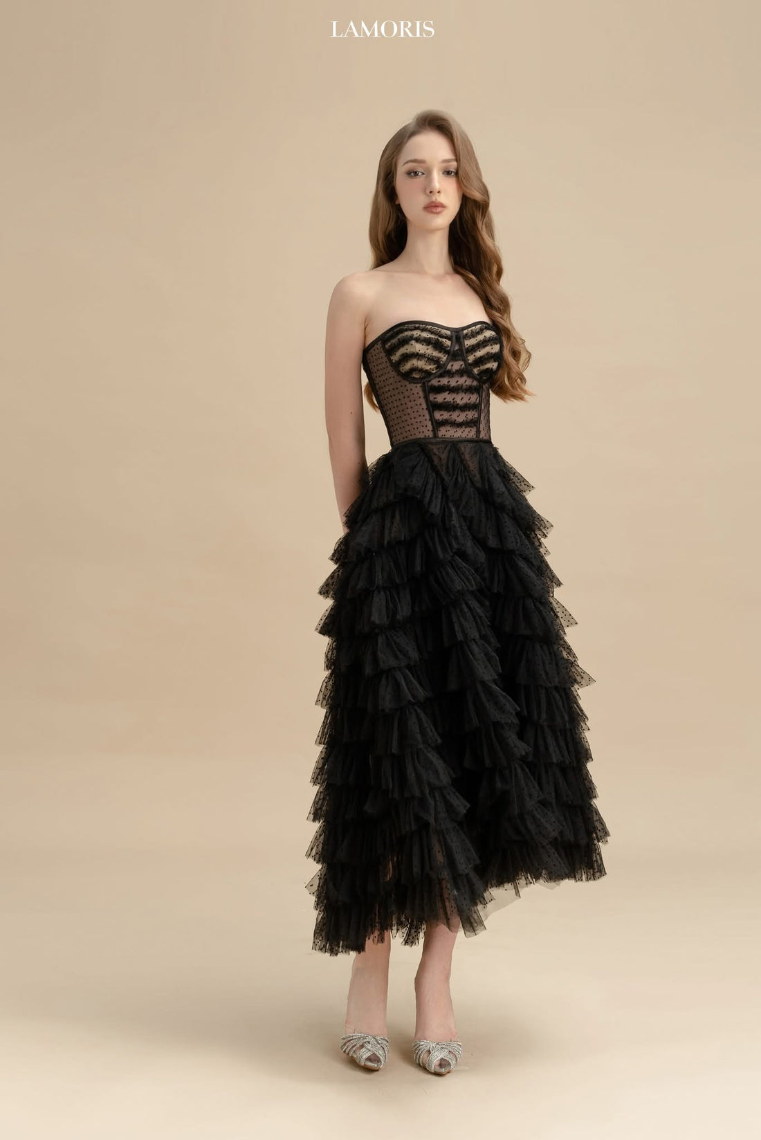 LAMORIS Layed Mesh Velvet Dress