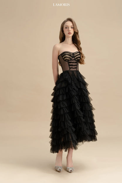 LAMORIS Layed Mesh Velvet Dress