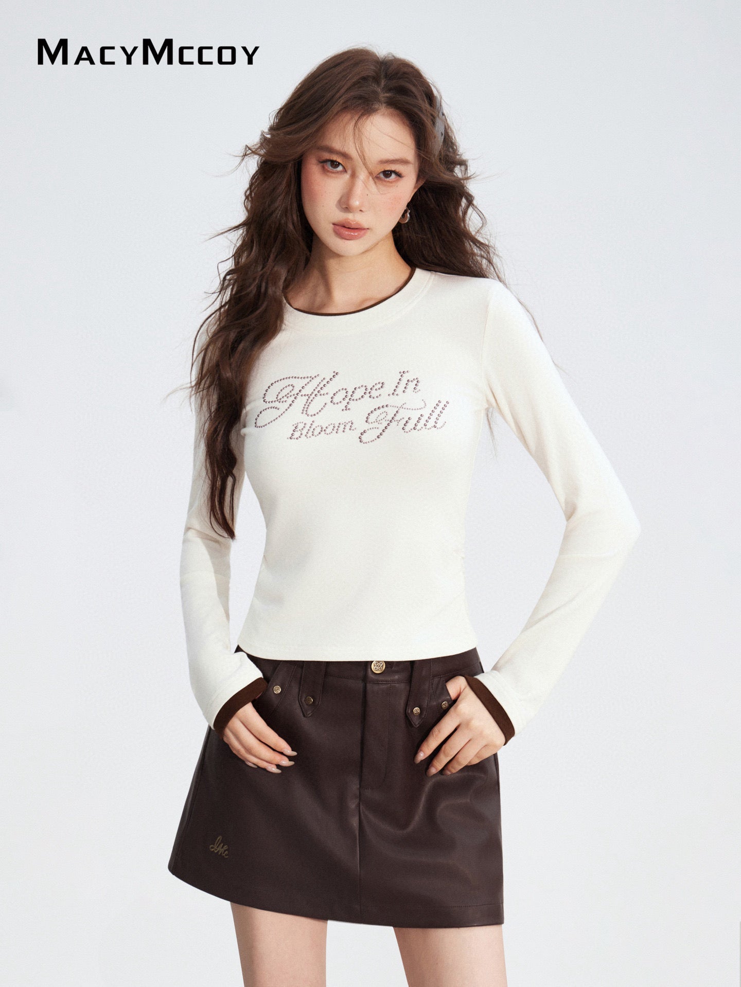 MacyMccoy MMC2025186 Fake two piece letter T-shirt