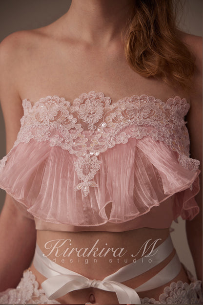 Kirakira.M Pink mermaid lace chest + pants set