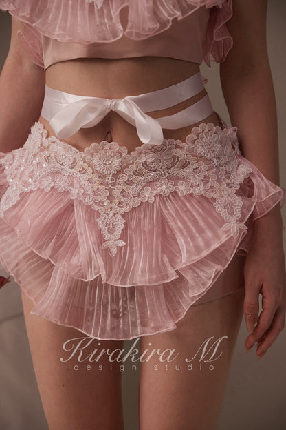 Kirakira.M Pink mermaid lace chest + pants set