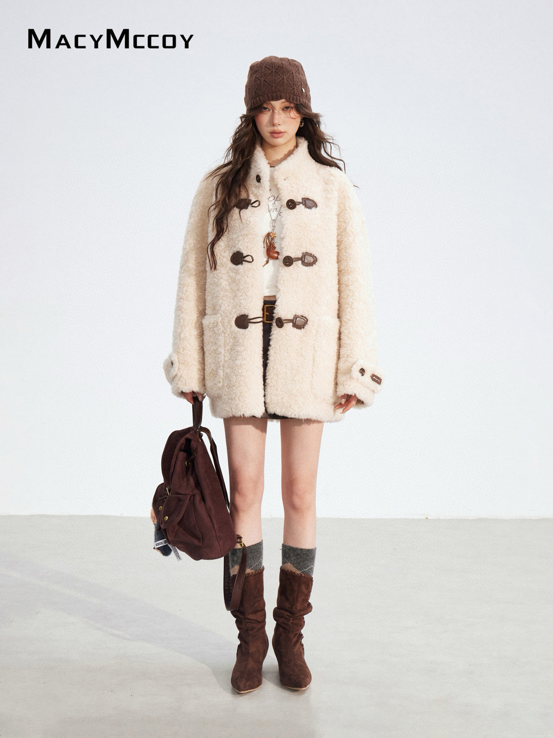 MacyMccoy MMC2025190 Woolen leather buttoned coat
