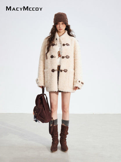 MacyMccoy MMC2025190 Woolen leather buttoned coat