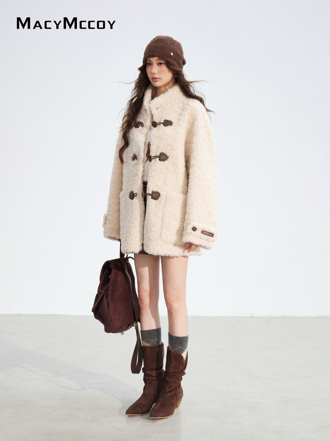 MacyMccoy MMC2025190 Woolen leather buttoned coat