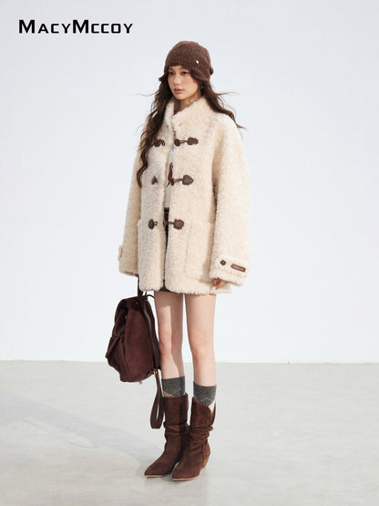 MacyMccoy MMC2025190 Woolen leather buttoned coat