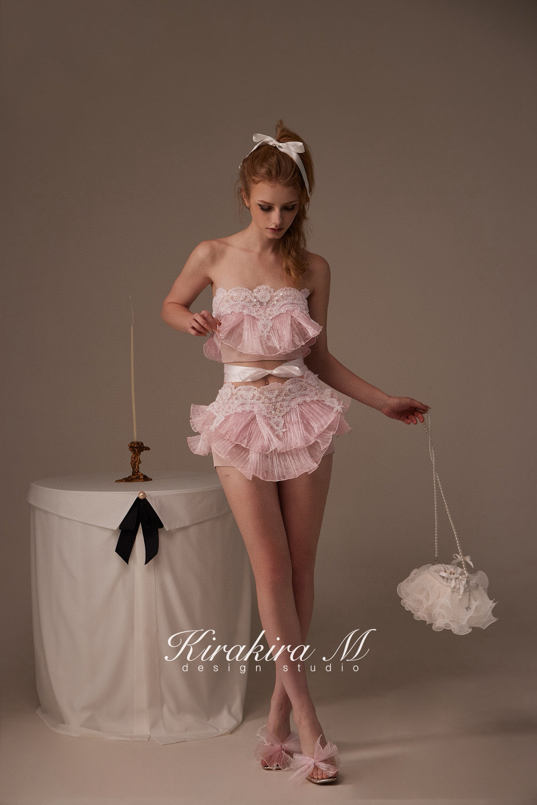 Kirakira.M Pink mermaid lace chest + pants set