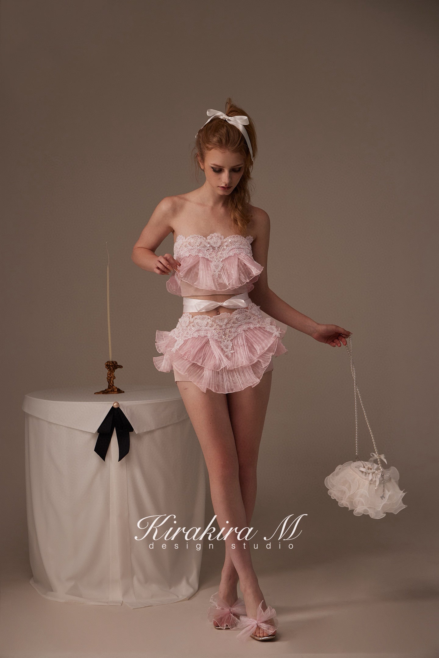 Kirakira.M Pink mermaid lace chest + pants set