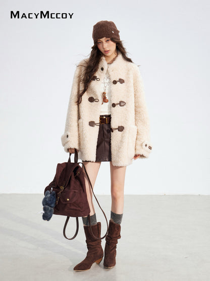 MacyMccoy MMC2025190 Woolen leather buttoned coat