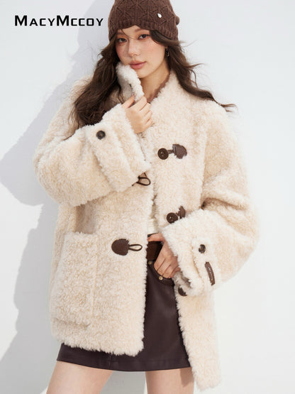 MacyMccoy MMC2025190 Woolen leather buttoned coat