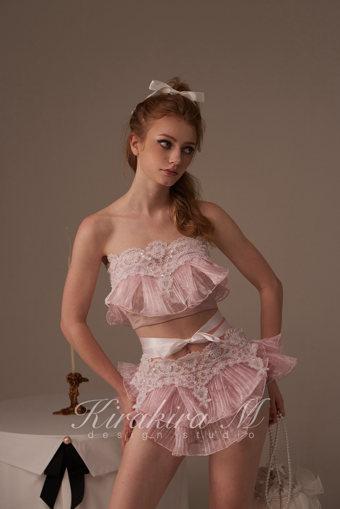 Kirakira.M Pink mermaid lace chest + pants set