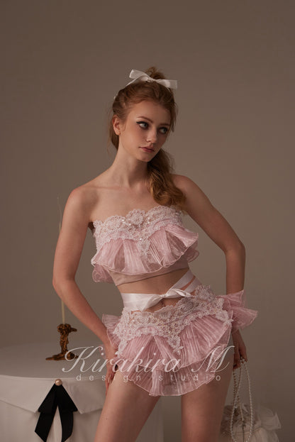 Kirakira.M Pink mermaid lace chest + pants set