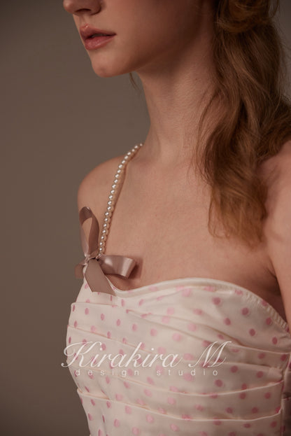 Kirakira.M Pink polka dot folds chest + skirt set