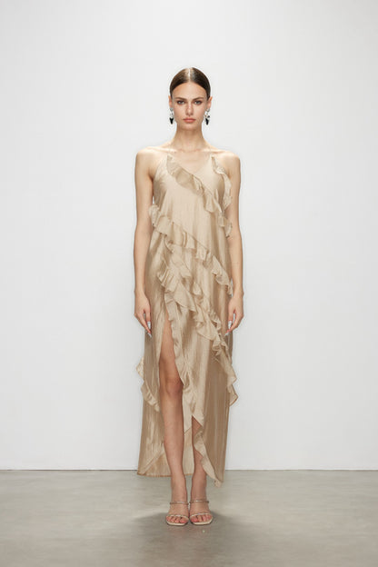 Artel Retro AR-25AW-DR012 Lotus leaf edge high slit vacation dress