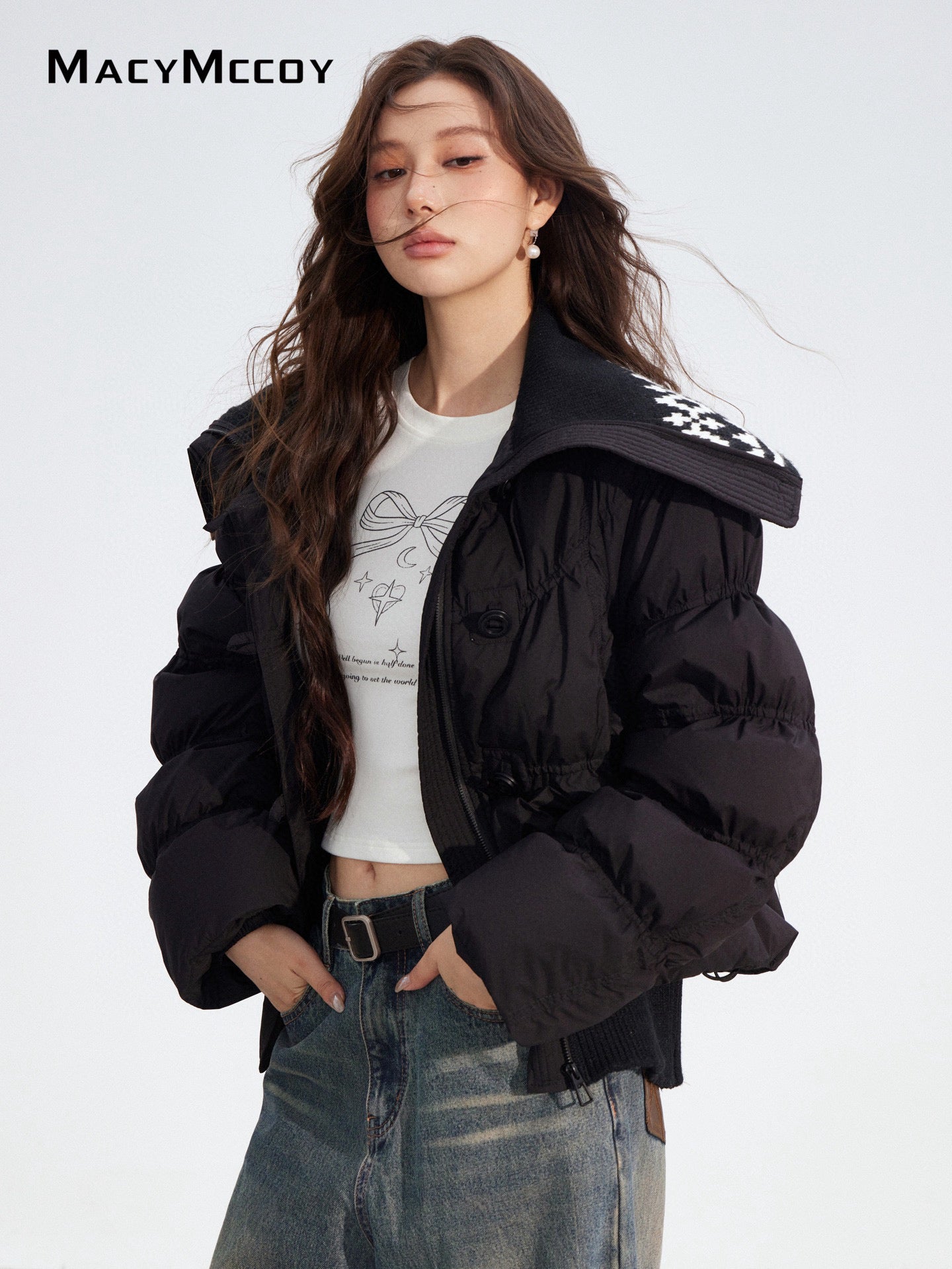 MacyMccoy MMC2025183 Large collar spliced down jacket