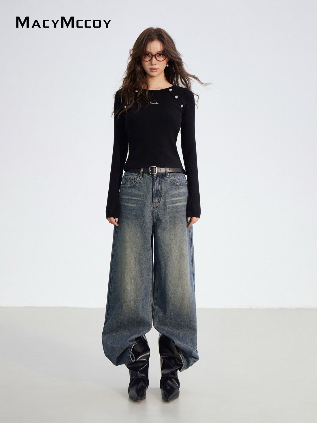 MacyMccoy MMC2025193 Fake two-piece spliced knitted base top