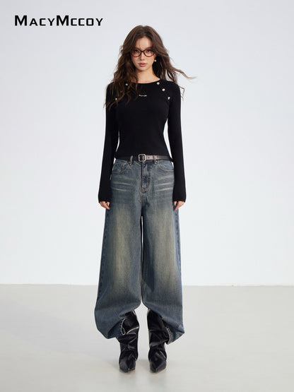 MacyMccoy MMC2025193 Fake two-piece spliced knitted base top