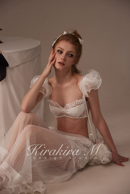 Kirakira.M White Multi-layer lace bra