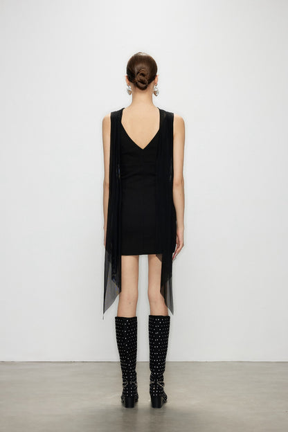 Artel Retro AR-25AW-DR007 Ribbon deep V-shell slim fit dress (Black)