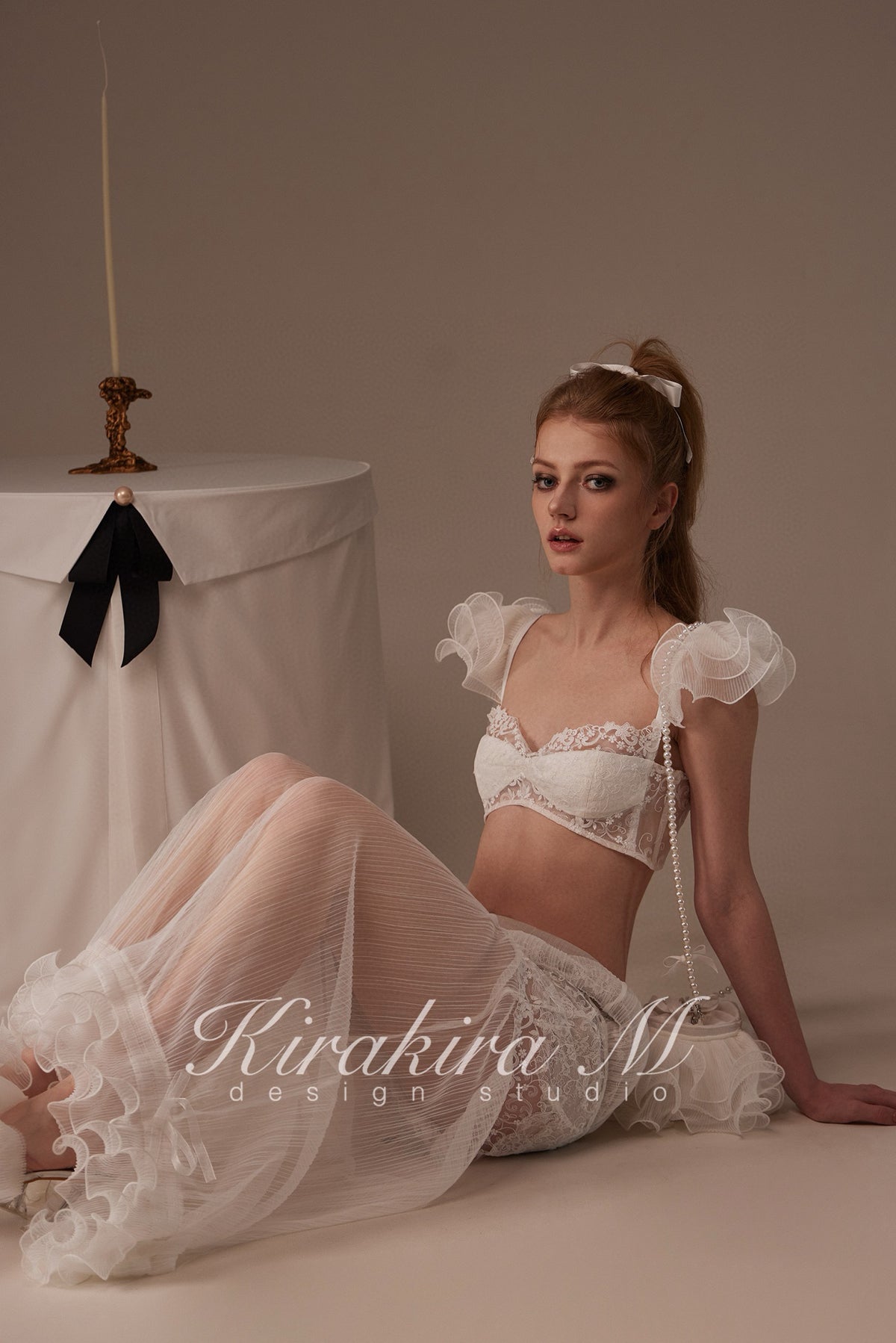 Kirakira.M White Multi-layer lace bra