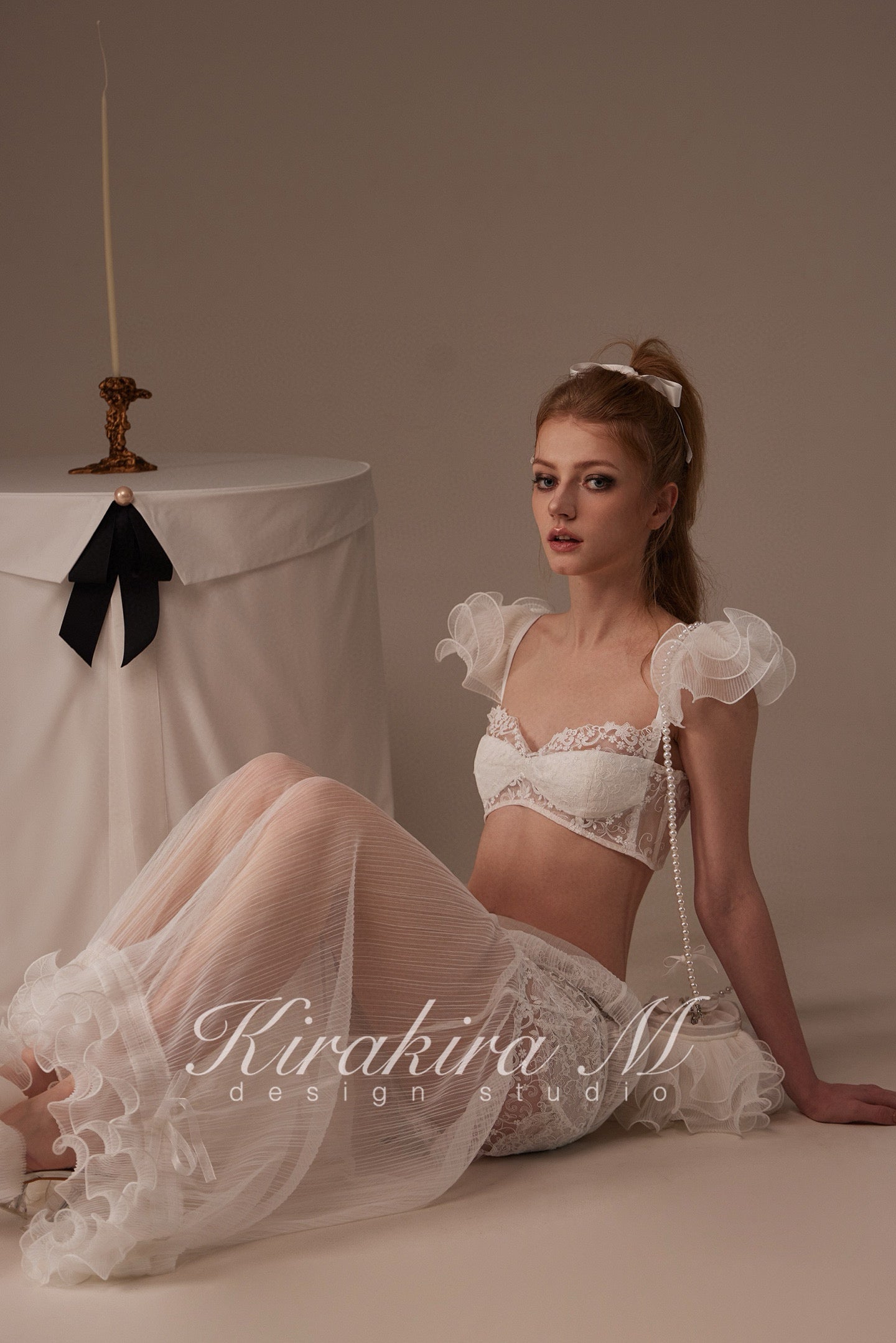 Kirakira.M White Multi-layer lace bra