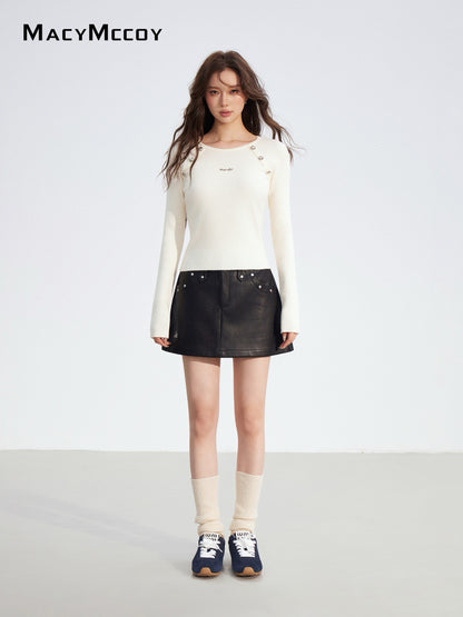 MacyMccoy MMC2025193 Fake two-piece spliced knitted base top
