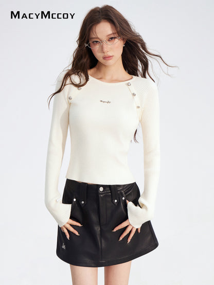 MacyMccoy MMC2025193 Fake two-piece spliced knitted base top