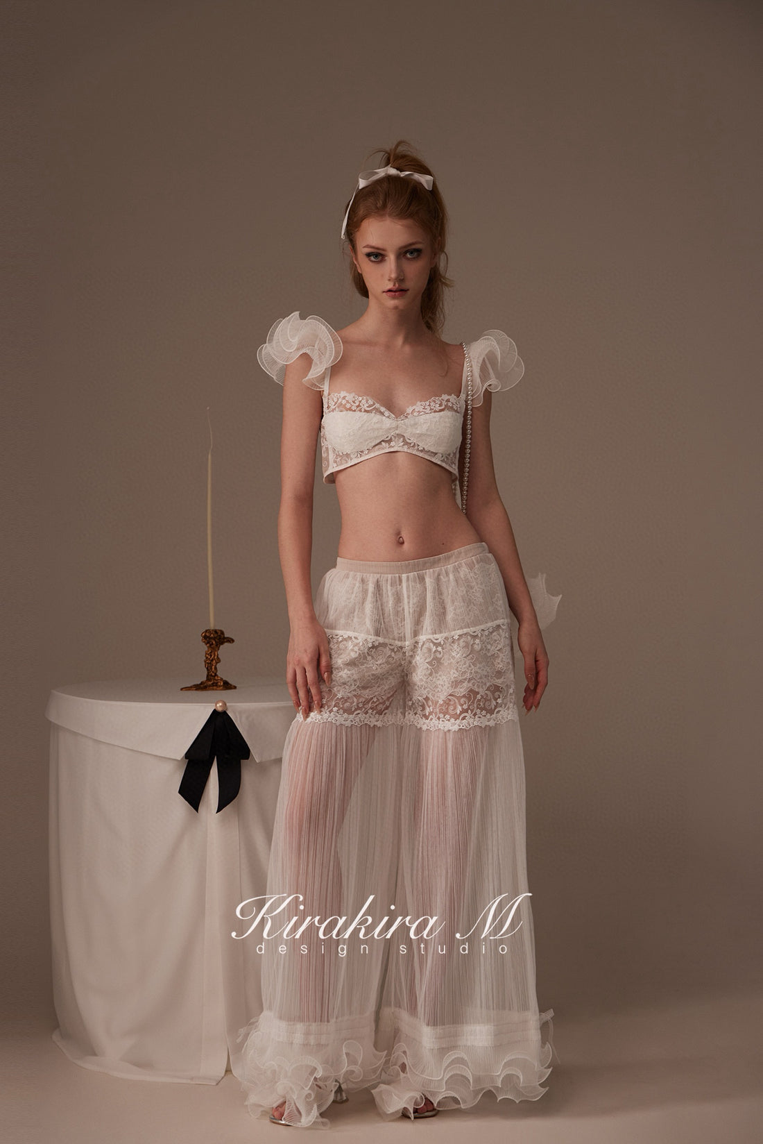 Kirakira.M White Multi-layer lace bra