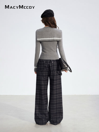MacyMccoy MMC2025194 Plucked plaid wide leg pants
