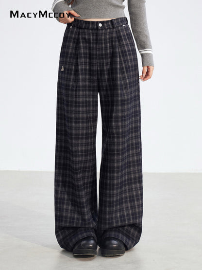 MacyMccoy MMC2025194 Plucked plaid wide leg pants