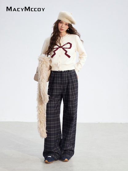 MacyMccoy MMC2025194 Plucked plaid wide leg pants
