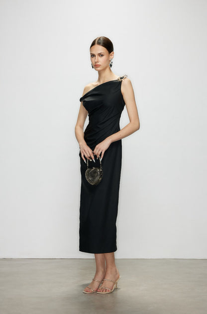 Artel Retro AR-25AW-DR003 One shoulder slit slim fit dress (Black)