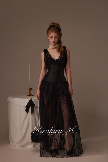 Kirakira.M Black deep v collar long dress