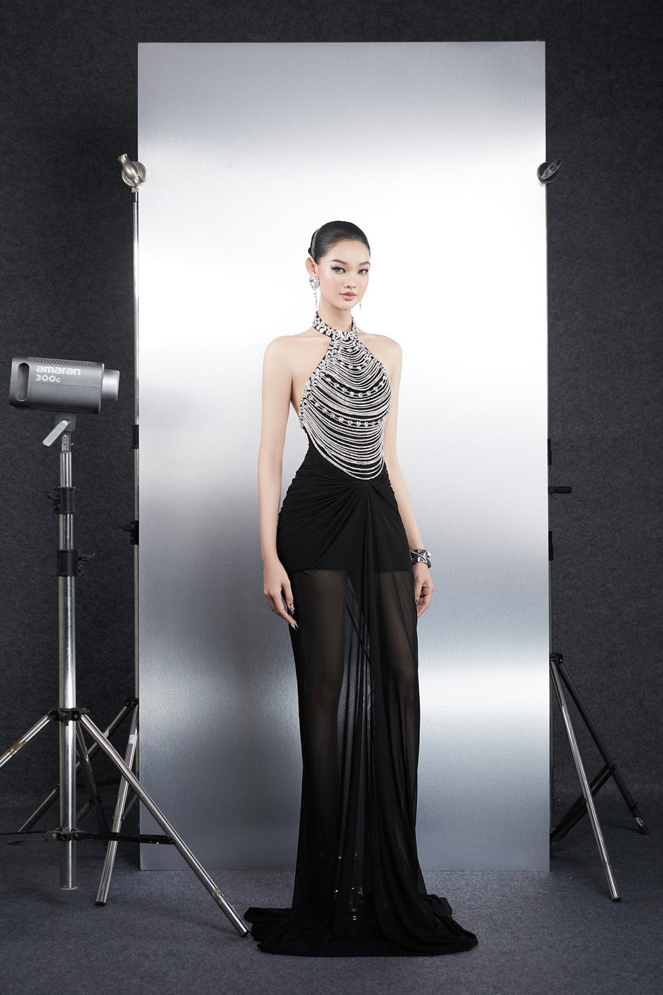 Bandage Dress Diamond chain hanging neck maxi dress